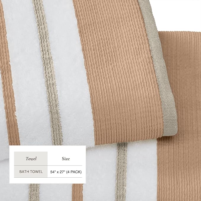 Great Bay Home Decorative Bath Towel Set - Luxury Cotton 4 Pack 54x27 Bath Towel Set - Luxurious, Ultra-Soft, Durable Towels for Bathroom Decor (Dusty Rose/Cappuccino)