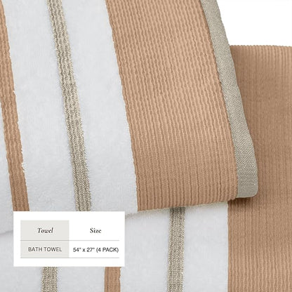 Great Bay Home Decorative Bath Towel Set - Luxury Cotton 4 Pack 54x27 Bath Towel Set - Luxurious, Ultra-Soft, Durable Towels for Bathroom Decor (Dusty Rose/Cappuccino)
