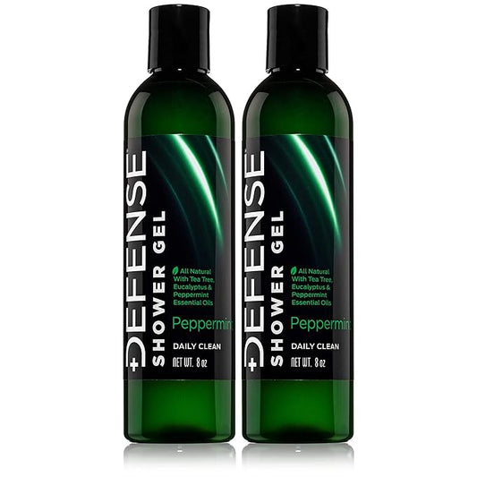 Defense Soap Peppermint Tea Tree Body Wash | All Natural Organic Shower Soap for Athletes | Odor Control & Skin Fungal Protection for Sports, Post Workout & Recovery - 8 oz (Pack of 2)