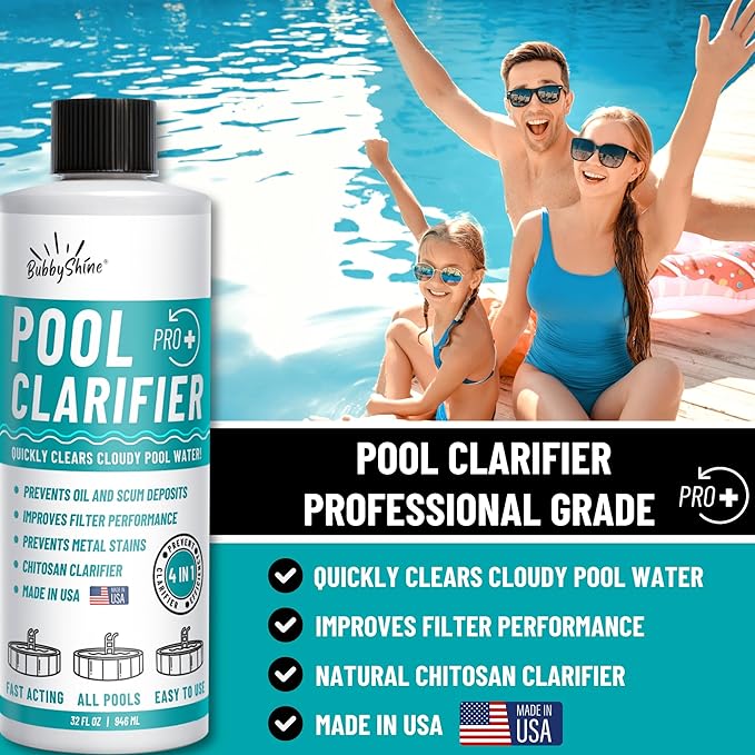 Pool Clarifier - Natural Chitosan Clarifier, Swimming Pool Cleaner Liquid, Cloudy Pool Water Treatment, Pool Chemicals for Inground Pools & Above Ground Pools, 32oz