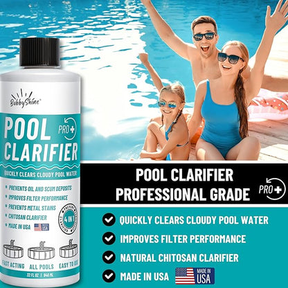 Pool Clarifier - Natural Chitosan Clarifier, Swimming Pool Cleaner Liquid, Cloudy Pool Water Treatment, Pool Chemicals for Inground Pools & Above Ground Pools, 32oz