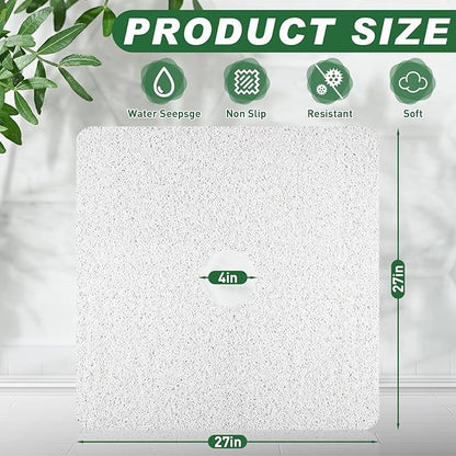 Shower Mat Non Slip,27 x 27 Inch Extra Large Bath Mat with Drain,Soft Square Loofah Shower Stall Mat Bathtub Mat for Bathroom,Without Suction Cups (White)