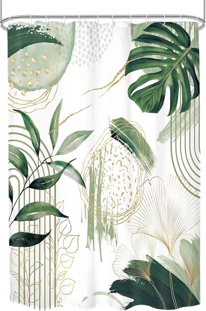 Sage Green Boho Shower Curtain 54Wx78H Small Stall Modern Abstract Mid Century Bohemian Tropical Palm Leaves Geometric Plant Bathroom Decor Botanical Bath Curtain Fabric Polyester 12 Pack Hooks