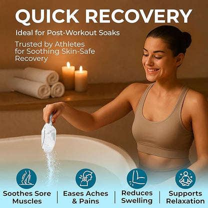 Epsom Salt Bath Soak 30 lb Bucket – Unscented, Pure Epsom Salt Bulk Crystals, Magnesium Sulfate for Full Body or Foot Soaks, Resealable Container with Scoop for Home Bath Use
