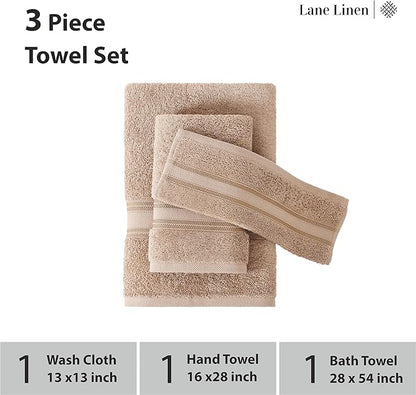 LANE LINEN Luxury Bath Towels Set - 3 Piece 100% Cotton Bathroom Zero Twist Shower Extra Aborbent Towel Super Soft 1 Hand Wash Cloths Taupe