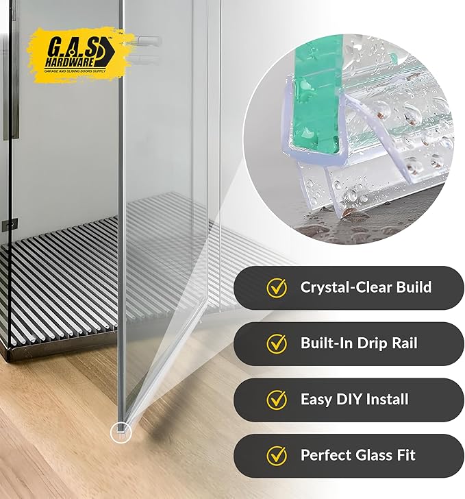 3/8" (10mm) Frameless Glass Shower Door Bottom Sweep – 40" Ultra-Clear Drip Rail Seal Strip for Water Control