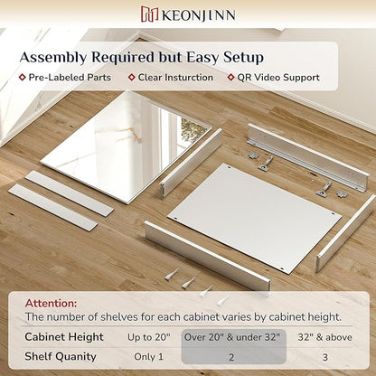 Keonjinn 16.14 x 24.01 Inch Medicine Cabinet, Bathroom Medicine Cabinet with Mirror, Lightweight Aluminum Structure, Assembly Required, in Wall or Wall Mount, Adjustable Shelves, Tempered Glass