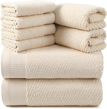 REDKISS Luxury Bath Towel Set of 8, 100% Cotton Bathroom Towels Set with 2 Bath Towels, 2 Hand Towels, 4 Washcloths, Ultra Soft Highly Absorbent Towels for Bathroom, Gym, Hotel, Spa, Brown