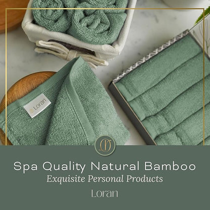 Sage Green Washcloths Set of 6 Soft Facial Cloths 10” x 10” 100% Viscose Derived from Bamboo Spa-Like Feel Silky Face Cloth for Skin Cleansing