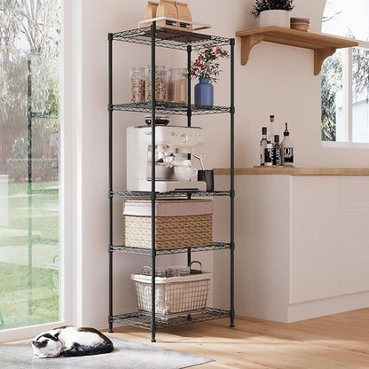 IZEUK 5-Tier Black Metal Storage Shelves, Adjustable Wire Shelving Unit for Kitchen, Bathroom, Pantry, Office, Garage, Organizer Wire Rack, 1250 lbs, 13.7" D x 23.6" W x 53.4" H