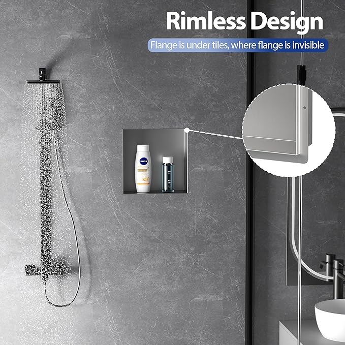 Stainless Steel Shower Niche 12" X 12", No Tile Needed Wall Niche Shower, Recessed Shower Shelf for Bathroom Storage, Brushed Nickel