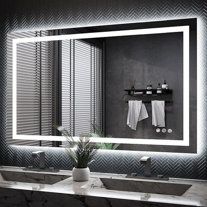 ISKM 50'' x 30'' LED Mirror for Bathroom Lighted Vanity Mirror for Wall Front Lights + Backlit LED Bathroom Mirror Anti-Fog Tempered Glass ETL Listed