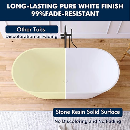 63'' Freestanding Solid Surface Resin Stone Bathtub, Freestanding Tub, Contemporary Design Stand Alone Tub with Pop-up Drain and Overflow, cUPC Certified,