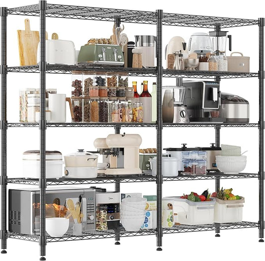 Homdox Heavy Duty Metal Shelves for Storage, 5 Tier Storage Racks and Shelving, Adjustable Wire Shelving Unit, Garage Rack Pantry Shelves Kitchen Shelving, 18"x72"x72", Black