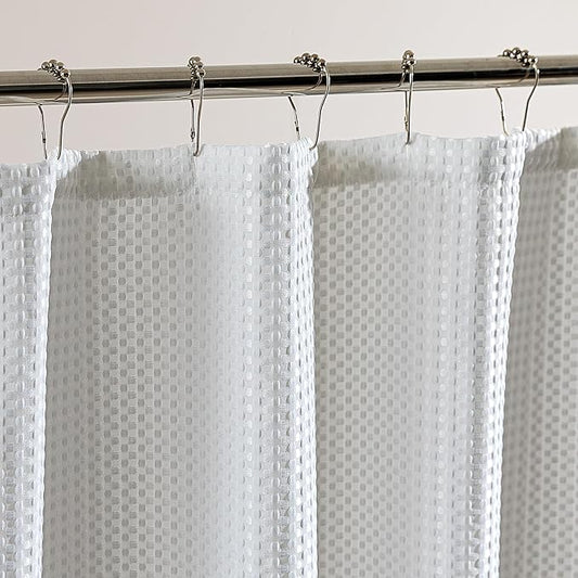 SLEEP ZONE Shower Curtain Liner, Waffle Shower Curtains for Bathroom, Heavy Duty Thick Fabric Shower Curtains - 285GSM Luxury Weighted Polyester Bath Curtain, 72" W x 78" L (White)