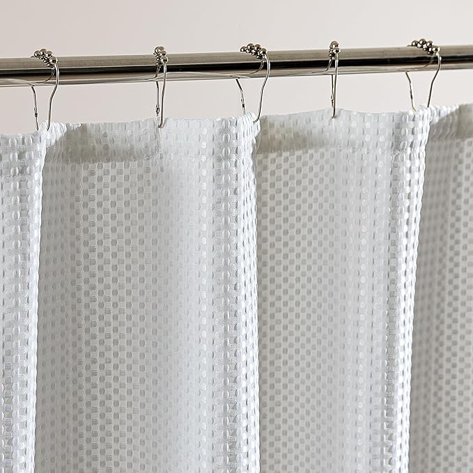 SLEEP ZONE Shower Curtain Liner, Waffle Shower Curtains for Bathroom, Heavy Duty Thick Fabric Shower Curtains - 285GSM Luxury Weighted Polyester Bath Curtain, 72" W x 72" L (White)