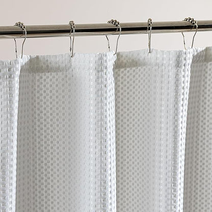 SLEEP ZONE Shower Curtain Liner, Waffle Shower Curtains for Bathroom, Heavy Duty Thick Fabric Shower Curtains - 285GSM Luxury Weighted Polyester Bath Curtain, 72" W x 72" L (White)