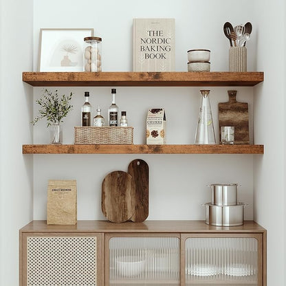 Vivelove Farmhouse Single Floating Shelves for Wall 48 in x 10.3in x 1.8in, Large Wall Long Shelves Heavy Duty 80 lbs for Bedroom, Living Room, Kitchen, Office, Rustic Shelf Book Home Decor, Brown