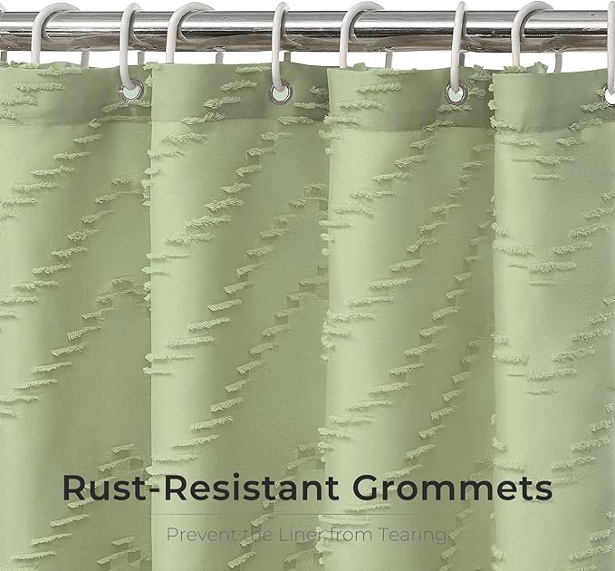 Green Shower Curtain 78 Inches Long Boho Shower Curtain Chic Tufted Chevron Textured Striped Fabric Shower Curtains Modern Minimalist Shower Curtains for Bathroom 72 x 78