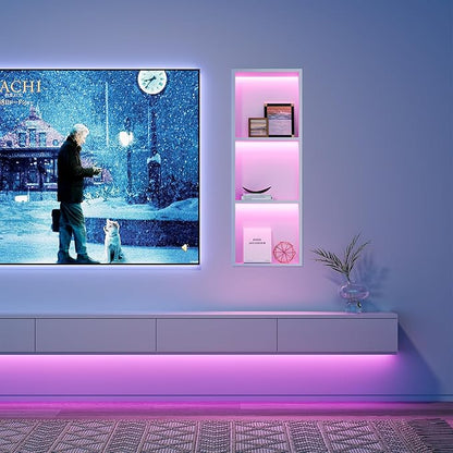 3-Tier 12x36Inch Wall Niche with RGB Lights, White Recessed Stainless Steel Shower Niche with RGB Colorful Remote Control, NO Tile Needed Bathroom Storage Organizer Waterproof