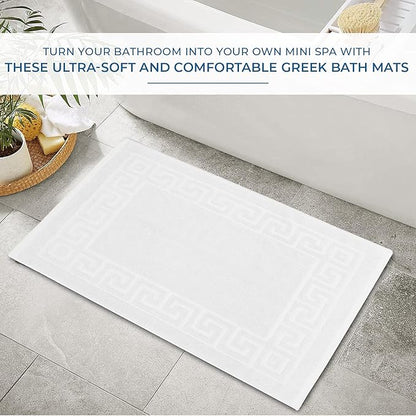 DAN RIVER Greek Cotton Bath Mats Set of 2 – Not a Bathroom Rug, Ultra Soft, Highly Absorbent & Machine Washable Bath Mat Towel for Bathroom Floor Mat – Durable, Quick-Dry, 21x34 Inches, White