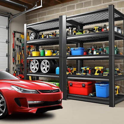 Garage Shelving,Heavy Duty Garage Storage Shelves,Metal Shelving Unit,5 Tier Adjustable Steel Utility Shelf,Use for Basement,Warehouse, Pantry Closet,Black (81.1" H*19.67" D*45.67" W)