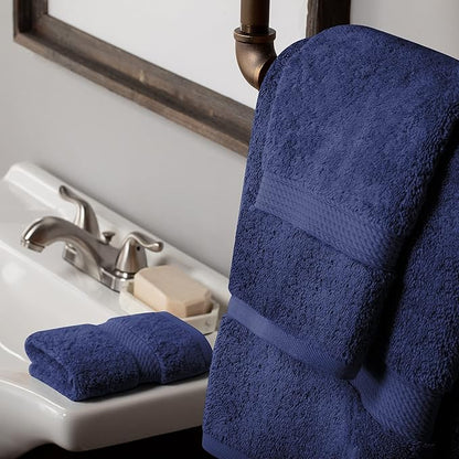 BLUENILEMILLS Premium Towel Collection, Egyptian Cotton Towels for Shower and Bathroom Assorted 3-Piece Towel Set, 30" x 55", 20" x 30", 13" x 13", Navy Blue by Blue Nile Mills