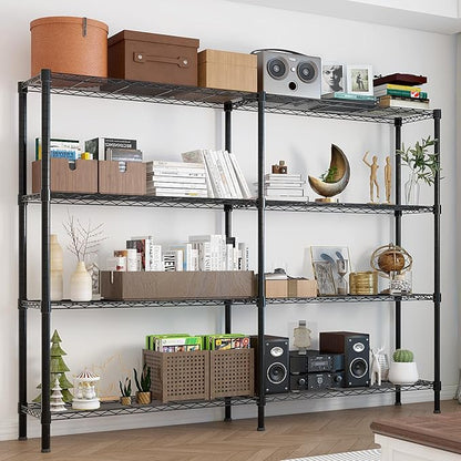4 Tier Storage Racks Shelving, Heavy Steel Pantry Shelves, Adjustable Wire Shelving Rack, Suitable for Garage, Kitchens, Offices, 58" W x 14" D x 59" H, Black