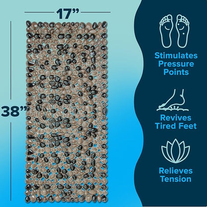 SlipX Solutions Non Slip Pebble Bath Mat for Shower & Bathtub 38x17 | River Rock Look | Accupressure | Massage Bath Mats for Tub | 188 Suction Cups | Machine Washable, Bronze Pebbles