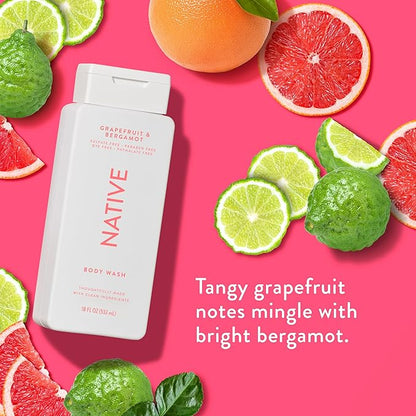 Native Body Wash Contains Naturally Derived Ingredients | For Women & Men, Sulfate, Paraben, & Dye Free Leaving Skin Soft and Hydrating | Grapefruit & Bergamot 18 oz - 2 Pk