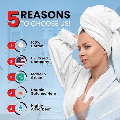Infinitee Xclusives Luxury 100% Ring-Spun Cotton White Bath Towels Set of 4 (27x54 inches) – Soft, Absorbent & Quick-Drying Towels for Bathroom, Gym, Spa & Hotel Use (Brilliant White, Bath Towels)
