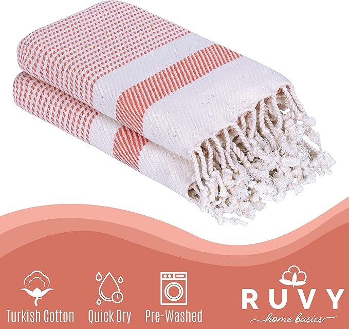 Ruvy Home Basics Turkish Hand Towels for Bathroom Set of 4 | 18"x40", Cotton | Decorative Towel for Bathroom, Kitchen, Dishcloth, Tea, Yoga, Face, Gym - Orange
