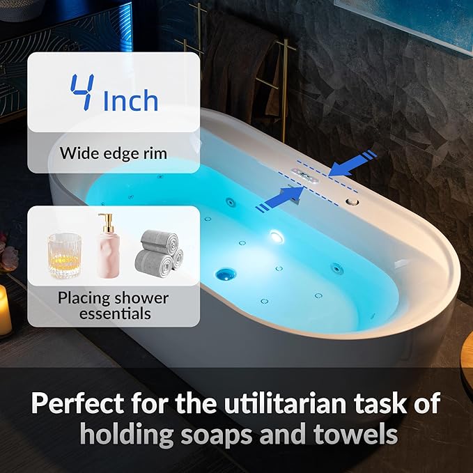 WOODBRIDGE 72" x 35-3/8" Whirlpool and Air Bath Heated Soaking Combination Tub with Adjustable Speed Air Blower and Display Control Panel, White,BJ-500