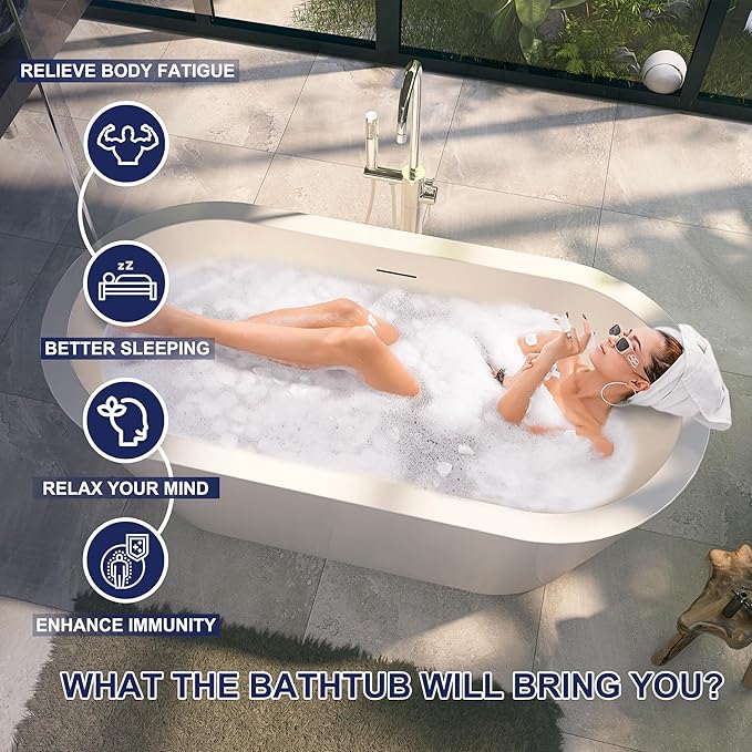 64" Acrylic Free Standing Tub, Stand Alone Tub, Freestanding Bathtub, Soaking Bathtub, cUPC Certified, LT(Glossy White)