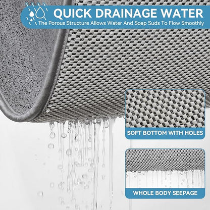 Non Slip Shower Mat Bathtub Mat 20x32 Inch, Quick Dry Bath Mat with Drain, Soft PVC Imitation Loofah Foot Scrubber Bath Mats for Bathroom Tub Shower Floor, Hangable & Hook Included, Gray