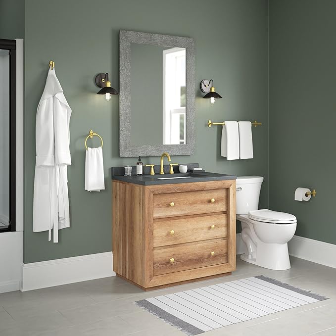 Franklin Brass Calloway 4-Piece Bathroom Set Satin Gold 18" + 6" Towel Rack, Toilet Paper Holder, Hand Towel Holder, Hook | 4-Piece Bath Hardware Accessories Set CLWY64-SG