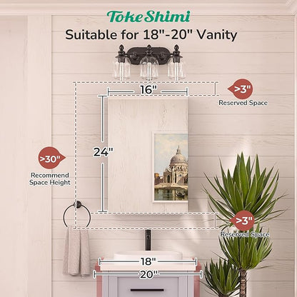 TokeShimi 16x24 Bathroom Medicine Cabinet with Mirror Tempered, Aluminum White Mirrored Medicine Cabinet Recessed or Surface Mount with Adjustable Storage Metal for Modern Farmhouse