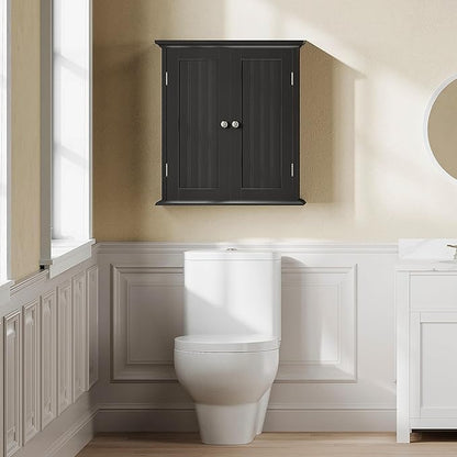 ChooChoo Bathroom Wall Cabinet, Over The Toilet Space Saver Storage Cabinet, Medicine Cabinet with 2 Door and Adjustable Shelves, Cupboard, Black