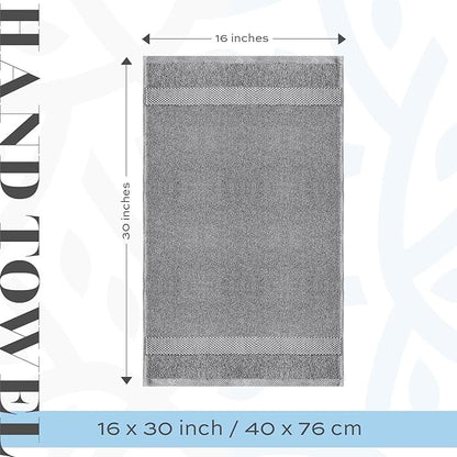 White Classic Luxury Light Gray Hand Towels - Soft 100% Turkish Cotton | Highly Absorbent Hotel spa Bathroom Towel Collection | 16x30 Inch | Set of 6