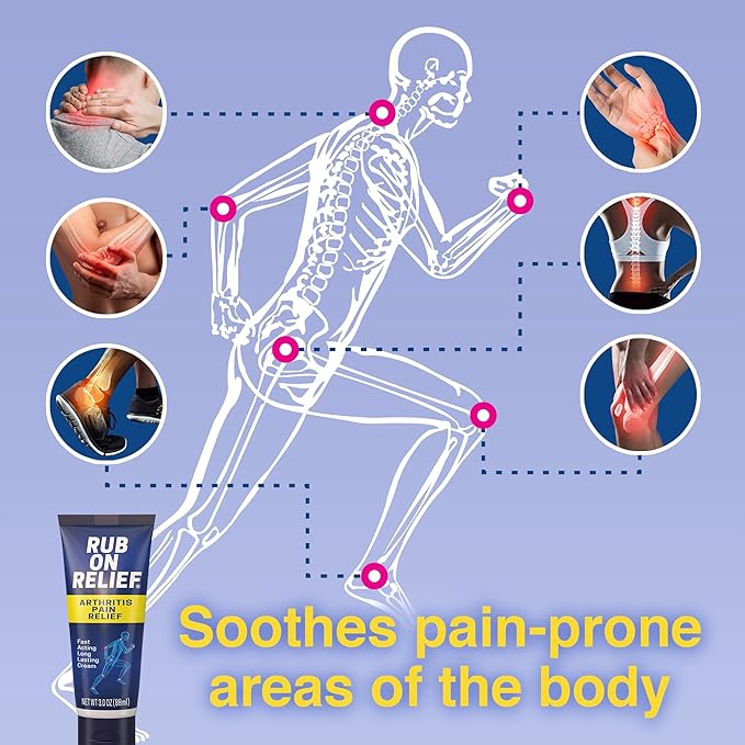 RUB ON RELIEF Topical Pain Relief Cream - Non-Greasy Joints Pain Cream for Knees, Shoulders & Back, Targeted Arthritis & Muscle Aches with Arnica, MSM, Turmeric, Aloe Vera, & Castor Oil- 3 oz (3 Pack)
