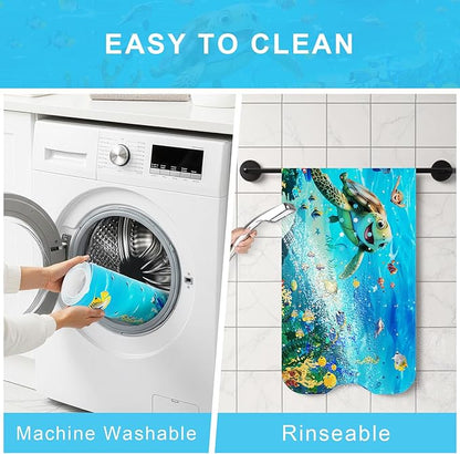 Upgrade Cartoon Baby Bath Mat Non Slip - 40"x16" Extra Long Bathtub Mat for Baby Eco Friendly Durable Bath Mat for Tub Non Slip Kids Tub Mat with Suction Cups, Machine Washable and No Fading, Turtle