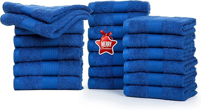 Ample Decor Wash Cloths, 600 GSM 100% Cotton Soft Absorbent Ideal for Bathroom, Pool, Spa - Set of 20, Navy Blue