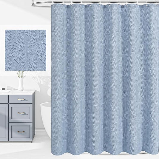 Gibelle Fog Blue Shower Curtain for Bathroom, 3D Embossed Textured Fabric Shower Curtain, Modern Farmhouse Chic Soft Cloth Shower Curtain Set with Hooks, 72x72