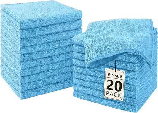 Washcloths - 20 Pack - Face Towels (12" x 12"), Highly Soft Wash Cloths and Hand Towels, Fast Drying Multi-Purpose Microfiber Cleansing Cloths for Bathroom, Hotel, Spa, and Salon - Blue