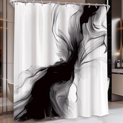 Cinbloo Black and White 72Wx78H Shower Curtain Abstract Modern Ombre Grey Minimalist Marble Elegant Ink Texture Neutral Simple Aesthetic Bathroom Curtain Set Man Bath Bathroom Accessories Decor