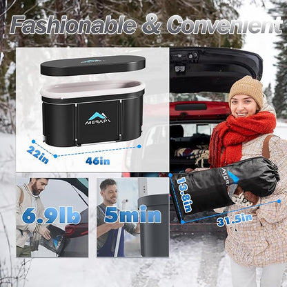 Merapi XL 131 Gal Large Oval Ice Bath Tub for Athletes – Portable Cold Plunge Tub for Recovery, Foldable Multi-Layered Ice Bath for Home Gyms, Outdoor Use, and Family Cold Therapy
