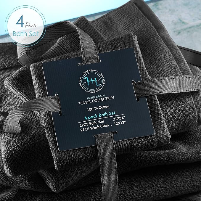 Hearth & Harbor Bath Towels - 100% Ring Spun Cotton Luxury Towels - Ultra Soft & Highly Absorbent, Bathroom Towels. Floor Mat, Black