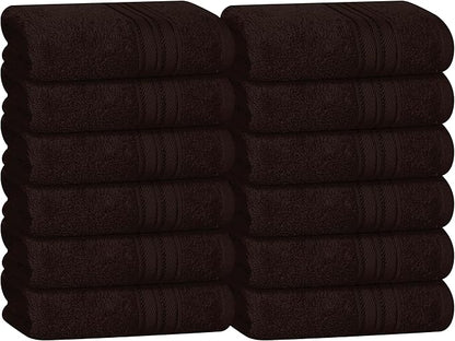 BOUTIQUO Ultra Soft Cotton Washcloths, Contains 12 Piece Face Cloths 12x12 inch, Ideal for Everyday use Face Towels, Compact & Lightweight Multi Purpose Washcloths - Chocolate Brown