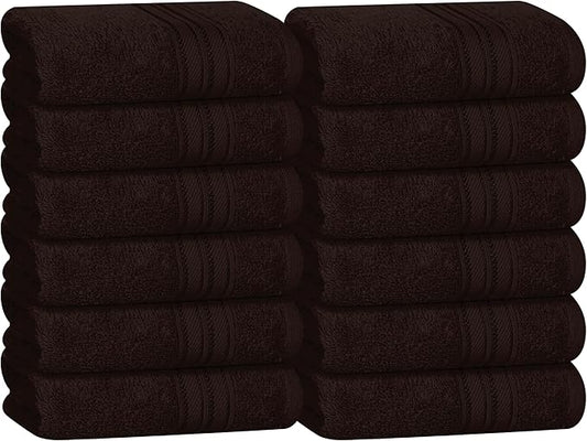 BOUTIQUO Ultra Soft Cotton Washcloths, Contains 12 Piece Face Cloths 12x12 inch, Ideal for Everyday use Face Towels, Compact & Lightweight Multi Purpose Washcloths - Chocolate Brown