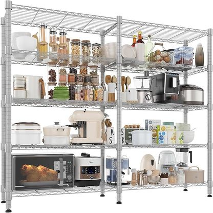 Homdox 5 Tier Storage Shelves, Heavy Duty Wire Shelving Unit, Adjustable Metal Shelves for Storage, Garage Rack Pantry Shelves Kitchen Shelving, 14"x60"x72", Silver Gray
